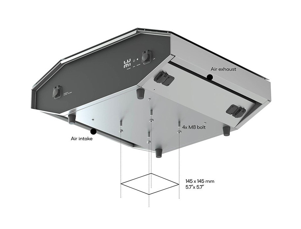 LAZR4G Outdoor Video Mapping Projector - Bottom View with Attachment Dimensions