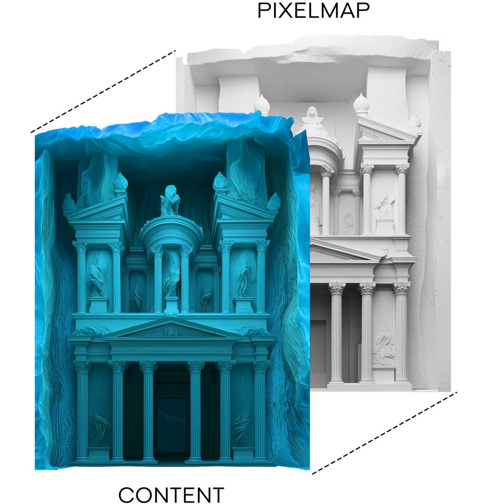 Projection Mapping concept - Content generated for a given pixelmap Projection Mapping concept - Content generated for a given pixelmap